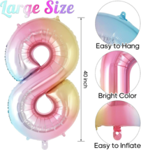 40" Large Rainbow Gradient Helium Foil Number 8 Balloon Party Decorations image 4