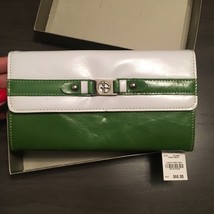NIB $68 Giani Bernini Green &amp; White Glazed Leather Accordion Organizer Wallet - £28.30 GBP