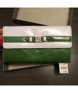 NIB $68 Giani Bernini Green &amp; White Glazed Leather Accordion Organizer W... - £28.83 GBP