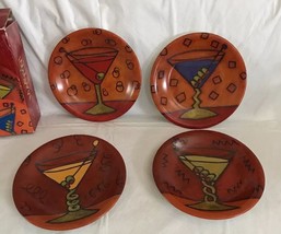 Certified International Martini Desert Plates Set of 4 Happy Hour MIB 8” Round - $29.99