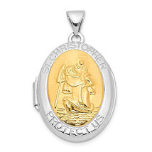 Silver RH-pltd w/Yellow Rhod 23mm St Christopher Oval Locket QLS934 - £51.32 GBP