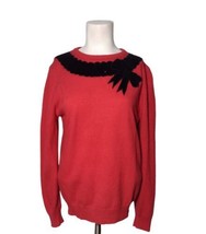 Vintage Koret Angora Lambswool Sweater Sz M Sequin Velvet Bow Red Black Holiday - £22.15 GBP