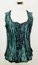 Saga Camisole Green Crinkle Pleat Tank Top Sleeveless Shell size Small s... - £21.91 GBP