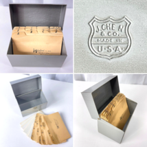 J Chen Vtg Gray Metal File Box w/Cards Dividers Address Index Recipe USA... - £15.34 GBP