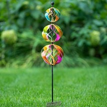 3-tier Colorful Wind Spinner 7.1&quot;Lx7.1&quot;Dx38&quot;H Stakes into ground - £37.91 GBP
