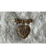  Vintage Victorian Deco Look Bow Dangle Heart Charm Rhinestone Pin/Brooch