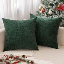 Pack of 2 Christmas Green Throw Pillow Covers 18x18 Inch Soft Chenille Pillow Co - £26.58 GBP