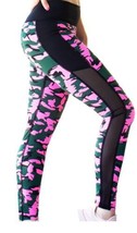 Yoga Pink and Green Camouflage Print Compression Workout Leggings Small/Med NWT - £10.22 GBP