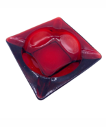 Ruby Red Cigar Cigarette Ashtray Glass 4.5&quot; Square Vintage Anchor Hocking - $31.43