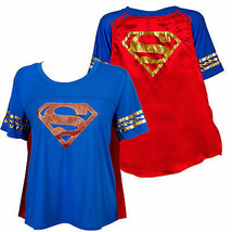 Supergirl Symbol with Cape Women&#39;s T-Shirt Blue - £23.16 GBP