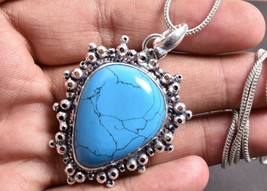 925 Sterling Silver Sleeping Beauty Turquoise Gems Handmade Pendant Gift PS-1344 - £58.34 GBP