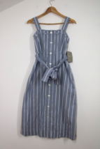 NWT Everlane 00 Blue White Stripe Tie Belt Cotton Apron Tank Dress - £38.05 GBP