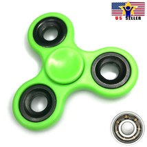 Tri Three Arm Basic Green Fidget Spinner Stainless Steel Metal Ring &amp; Bearing - £5.21 GBP