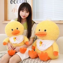 Fluffy Duck Plush Dolls Little Duck with Bib Pillow Stuffed Animal Cushion For K - £13.24 GBP