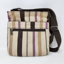Thirty-One Striped Crossbody Purse Tan, Brown, and Purple; Multiple Pockets - £12.50 GBP