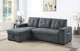 Toby 95&quot; Gray Woven Fabric Reversible Sleeper Sectional Sofa - £839.96 GBP