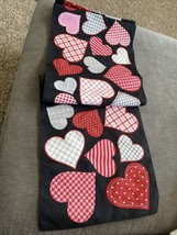 Nicole Miller Valentines Table Runner 14&quot; X 48&quot; Black Red Hearts Embroid... - £22.69 GBP