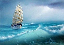 Canvas sea, sailboat, sail ship, storm, wall decor - £34.98 GBP