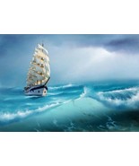 Canvas sea, sailboat, sail ship, storm, wall decor - £34.20 GBP