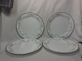 Set of 4, Corelle Callaway Ivy Dinner Plates, Green Rim, Swirl Edge 10-1/4&quot; - $19.40