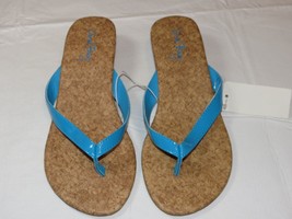 Coral Bay womens flip flops sandals Blue Tan wedge 2113 Womens 9M 9 *^^^ - £10.11 GBP