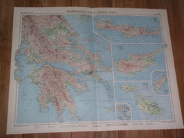 1956 Vintage Map Of Southern Greece Pelopponese Crete / Cyprus / Malta Gozo - £24.78 GBP