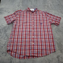 Chaps Shirt Mens L Red Blue Plaid Short Sleeve Button Up Collared Casual Top - £17.88 GBP