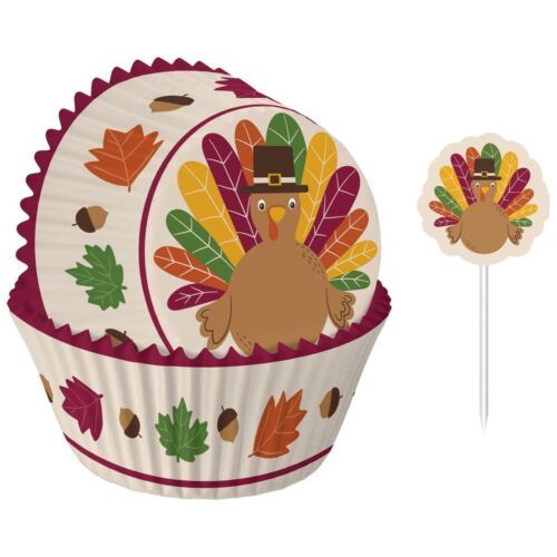 Primary image for Turkey Thanksgiving Cupcake Kit 24 Baking Cups and Picks