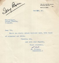 Issy Bonn Jewish Born Comedian WW2 Signed Antique Letter - £10.17 GBP