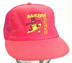 Vintage SURFSIDE BEACH Hat-Snapback-Pink-Embroidered Logo - $26.17