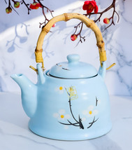 Japanese Sakura Cherry Blossom Branches Pastel Blue Ceramic Tea Pot Teapot 36oz - £21.64 GBP