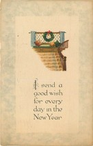 DB Postcard E460 Good Wish New Year Christmas Wreath Staircase Window Se... - $4.16