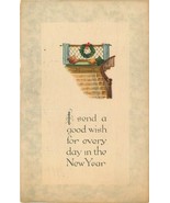 DB Postcard E460 Good Wish New Year Christmas Wreath Staircase Window Se... - $4.16