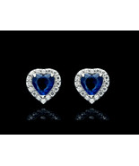 1Ct Simulé Coeur Bleu Sapphire&amp;diamond Halo Boucles 14K Plaqué or Blanc - $130.92 CAD