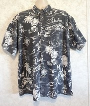 Big Dogs Men&#39;s Hawaiian Shirt Aloha Islands Map Hibiscus Palm Trees Large Gray - £17.31 GBP