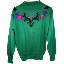 Vintage Regency Collection Joyce Embroidered Mock Sweater Green Long Slv... - $22.49