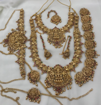 Gold Plated Indian Bollywood Style Bridal Necklace Earring Temple Jewelry Set - £67.22 GBP