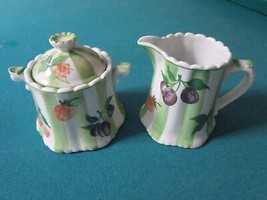 Andrea By Sadek Porcelain Creamer And Covered Sugar Green Countryrare - £58.40 GBP