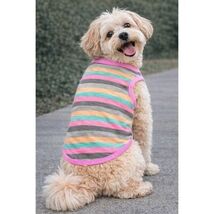 Striped Dog Tank Top Pink Orange Green Grey Sleeveless Pet Shirt Size La... - $8.73