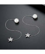 Cubic Zirconia &amp; Pearl Silver-Plated Star Threader Earrings - £11.87 GBP