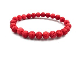 Dyed Dark Red Lava 8x8 mm Beaded Stretch Adjustable Bracelet SB-97 - £7.69 GBP