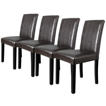 Dining Parson Chairs Set Of 4 High Brown Pu Leather Elegant Design Home Kitchen - £148.67 GBP