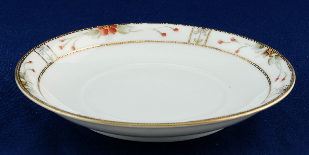 Nippon Large Saucer Handpainted Beaded Gold Border Orange Flower Buds Unmarked Item image 2