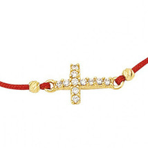 Bracelet chaîne rouge Kabbale avec breloque croix chrétienne en or massi... - $159.83
