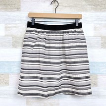 LOFT Silk Blend Banded Waist Striped Skirt Black Cream Lined Zipper Wome... - £13.00 GBP