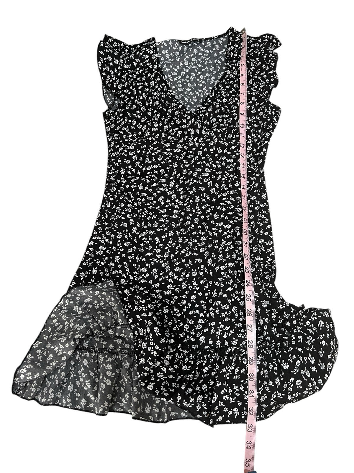SHEIN Women's Privé Ruffle Trim Ditsy Floral Print Dress Black Size S - NEW Item image 5