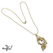 Vintage Art Deco Style Pearls Rhinestones Pendant Necklace - 18&quot; Chain -... - £17.24 GBP