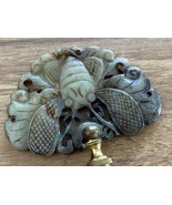 Antique Vintage Chinese Carved Soapstone Lamp Finial Green Moth Butterfly - £78.21 GBP