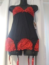 baci lingerie LACE MINI SKIRT SET S/M Black Red X - $266.28 MXN