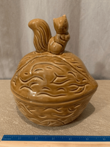Ceramic Squirrel Nut Candy Dish Bowl Walnut Vintage Cookie Jar Canister ... - $23.96